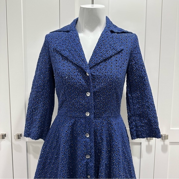 Neiman Marcus Long Blue Flare  Eyelet Jacket - Cotton Size 4 - Picture 3 of 8
